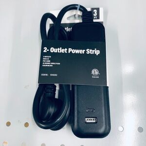 🎈$9🎈NEW Power Strip 2-Outlet with USB A + C Ports Black